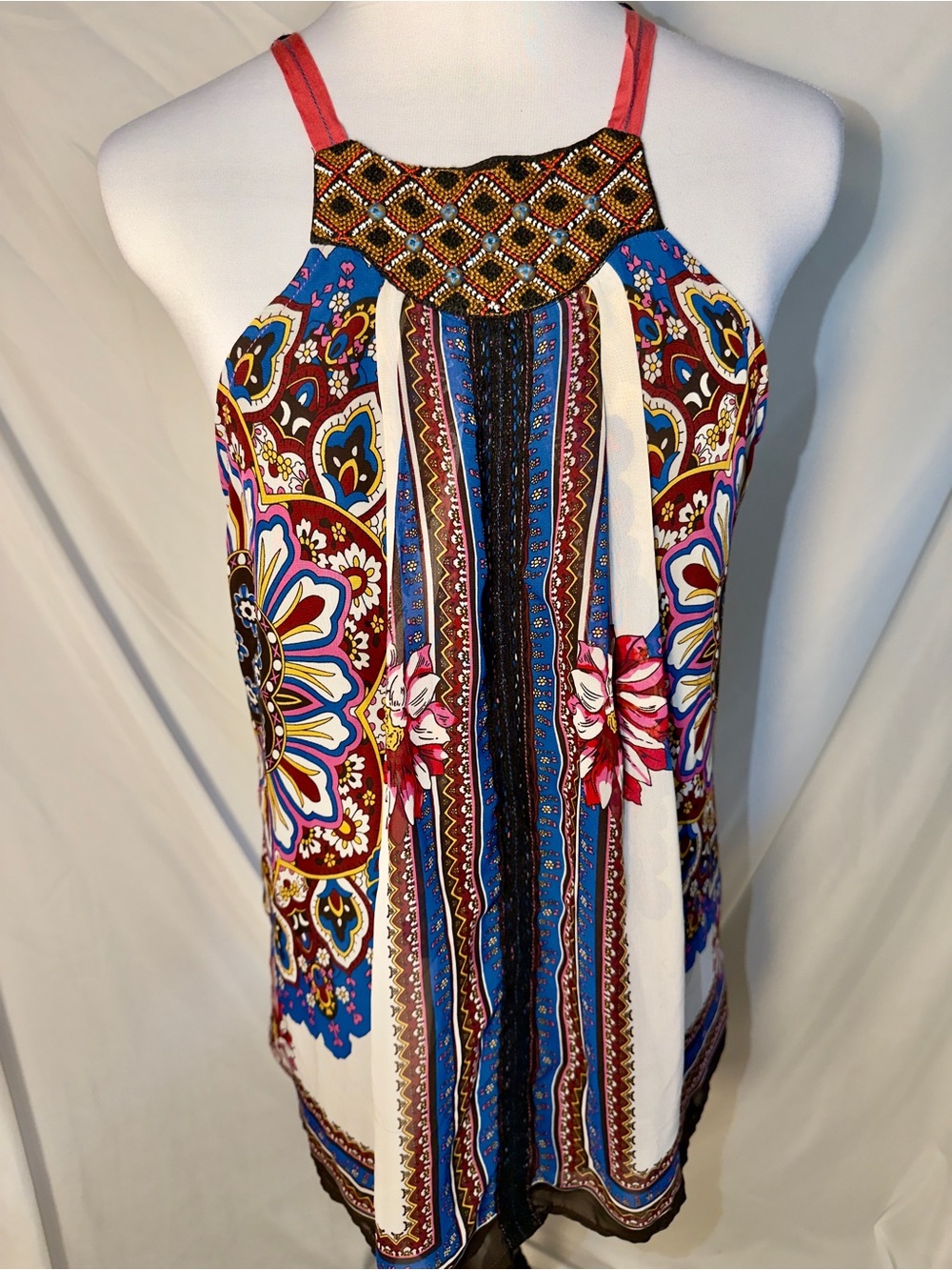 One September Anthropologie Nala Beaded Bohemian Halter Tank Top